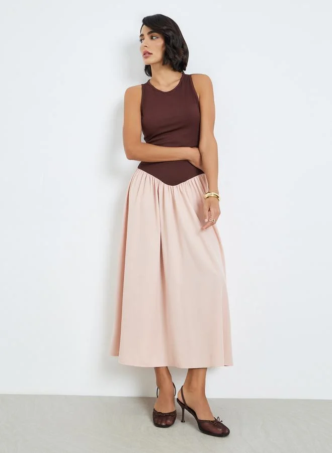 Styli  Women Brown Sleeveless A-Line Midi Dress for Women | Best Price UAE